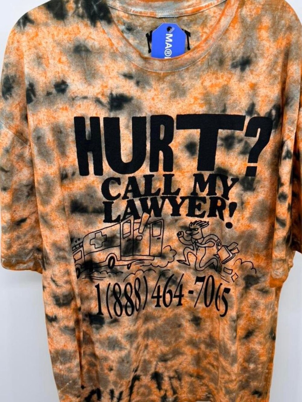 Orange tie-dye "Hurt? Call My Lawyer" t-shirt Size XL #funnytees #tie-dye